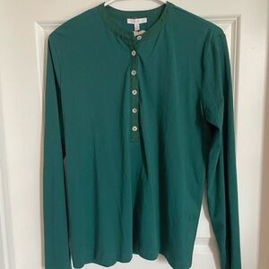 Johnny Was Henley Logo Tee with Embroidered Butterfly